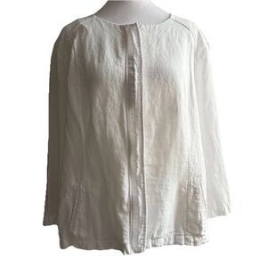 Chicos Women’s 100% Linen Jacket White Size 3/XL Zip Up 3/4 Sleeve Lightweight